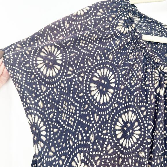 Lucky Brand Womens Artsy Casual Work Viscose Peasant Blouse Size‎ 3X Navy White - Picture 4 of 7